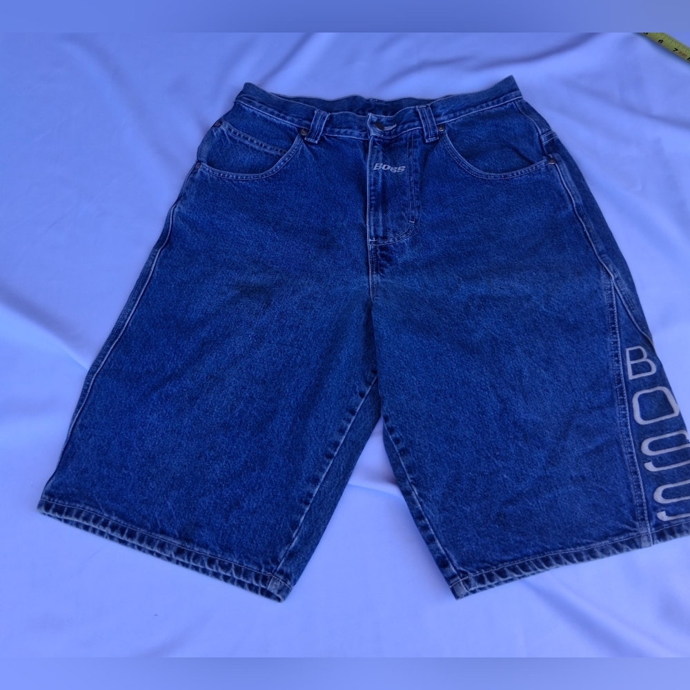 Y2k BOSS Dark Blue Denim Shorts with Side Logo